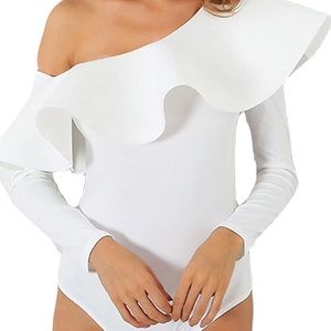 Never worn White Ruffle Bodysuit Size Small
